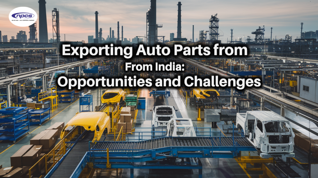 Auto parts manufacturing plant with assembly lines, highlighting India's export opportunities and challenges in the global market.