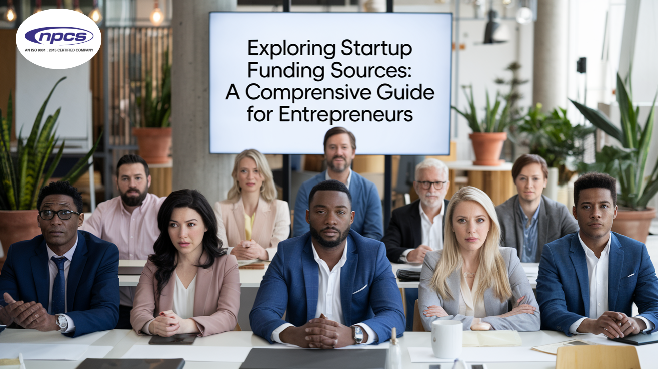 A diverse group of entrepreneurs attending a presentation on startup funding sources in a professional workspace.